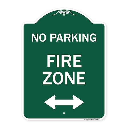Signmission Fire Zone W/ Bidirectional Arrow, Green & White Aluminum Sign, 18" x 24", GW-1824-23969 A-DES-GW-1824-23969